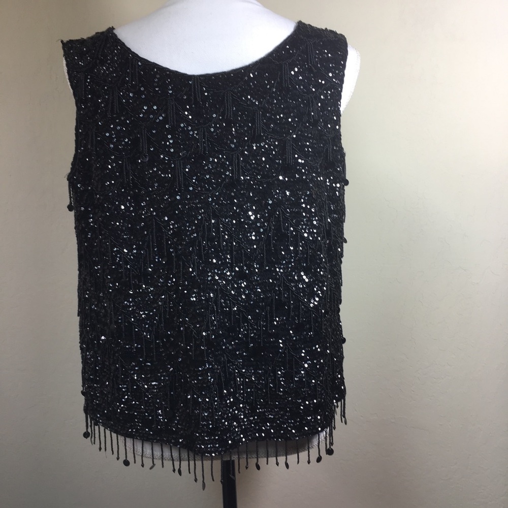 Vintage Black Sequin Beaded Vest Sz M - Picture 3 of 8
